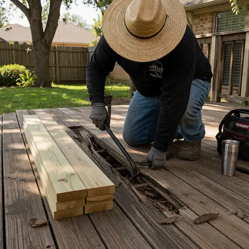Deck refinishing and staining work completed on a Waco TX residential deck