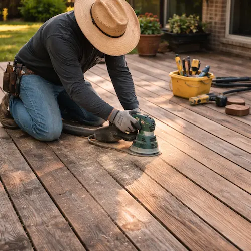Waco deck repair crew restoring a weathered wood deck